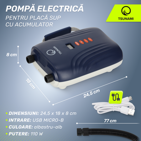 Pompă electrică pentru placa SUP TSUNAMI cu acumulator