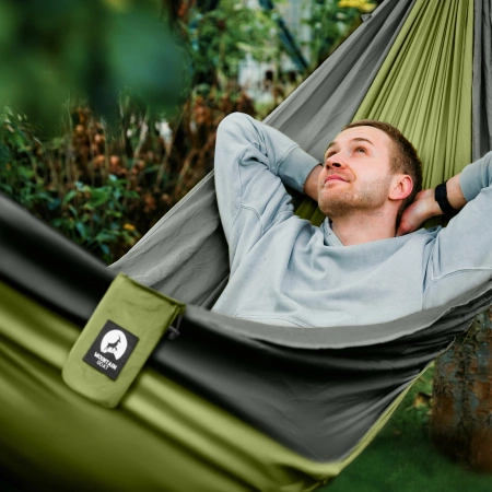 Hamac de călătorie pentru o persoană Mountain Goat cu plasă împotriva țânțarilor gri-verde