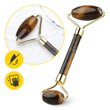 Roller facial din cuarț natural Tiger Eye