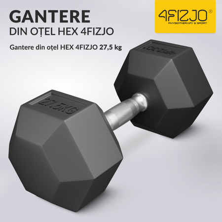 Ganteră din oțel HEX de 27,5 kg (1 Bucată)