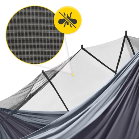 Hamac de călătorie Mountain Goat pentru două persoane cu plasă împotriva țânțarilor gri-grafit
