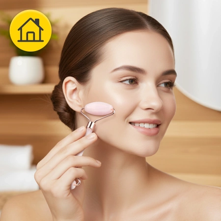 Roller facial din cuarț roz natural