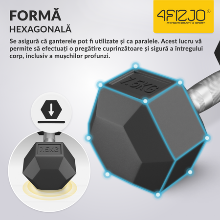 Ganteră din oțel HEX 7,5 kg (1 Bucată)