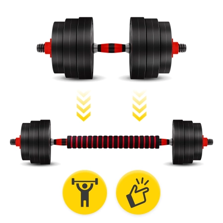 Set de gantere reglabile din bitum 20 kg + Barbell