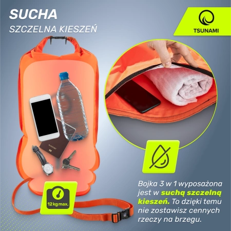 Geamandură de înot, gonflabilă + Rucsac + Buzunar uscat 3 în 1 TSUNAMI