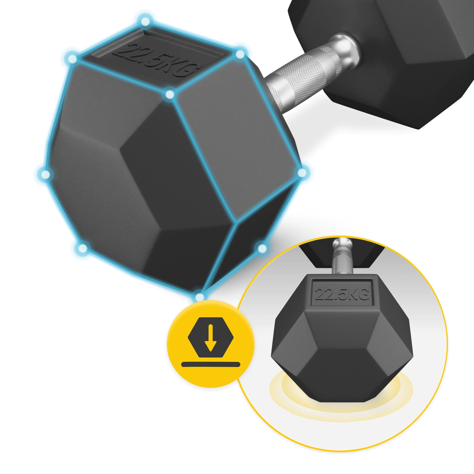  Gantere din oțel HEX de 22,5 kg (1 bucată)