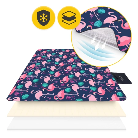 Pătură de picnic pentru plajă cu izolație 200 x 200 cm flamingi