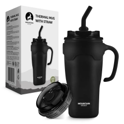 Cană termică cu pai 650 ml negru