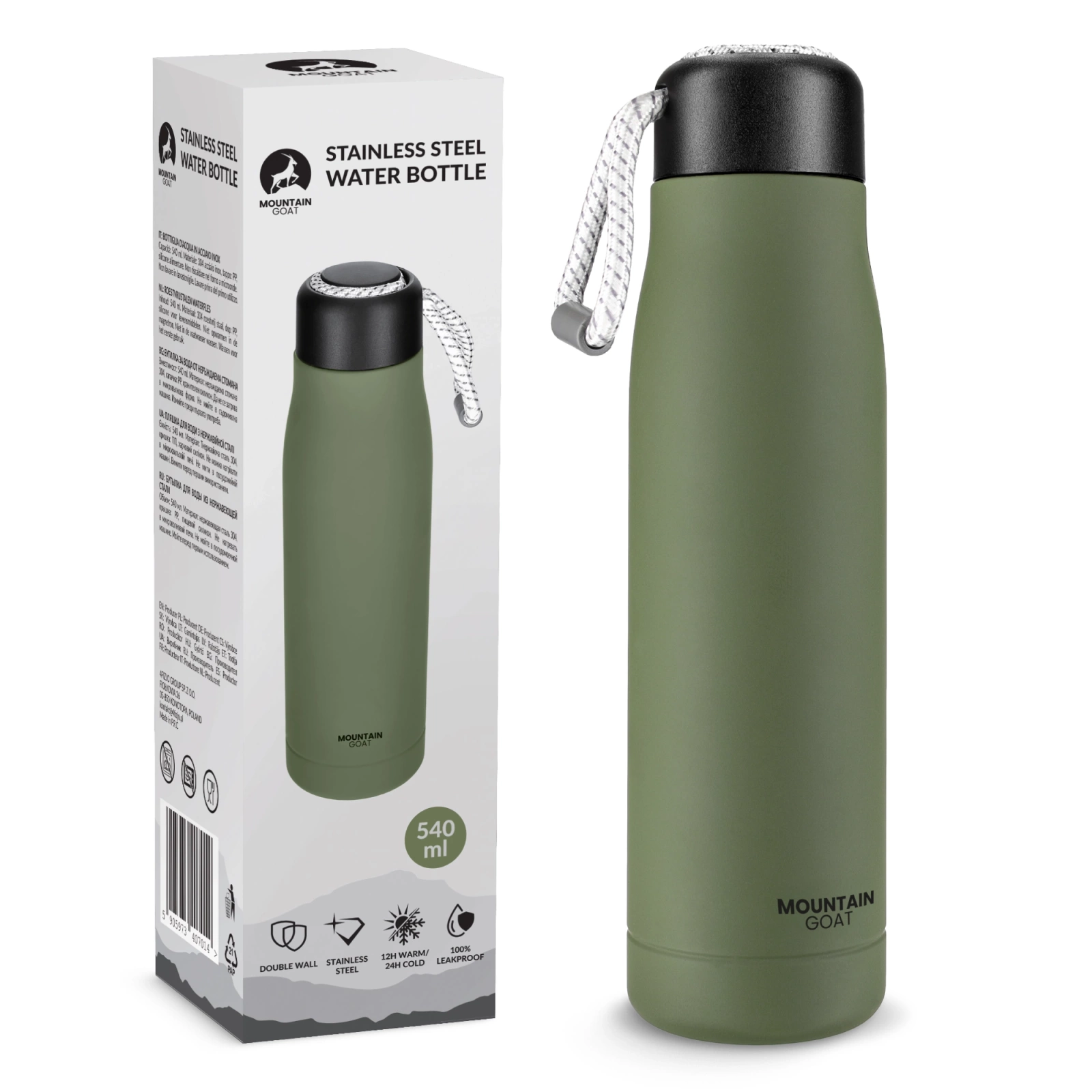 Butelka próżniowa 540 ml z paskiem – zielona