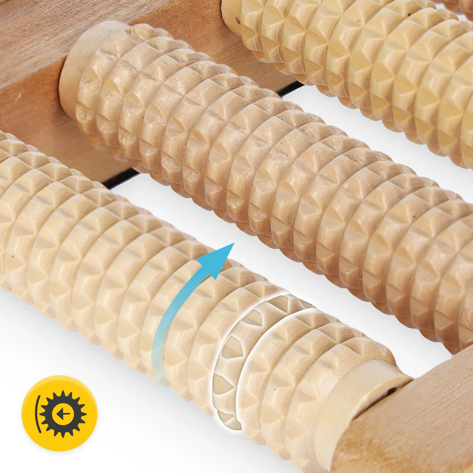 Masajer pentru picioare din lemn cu rolă dublă