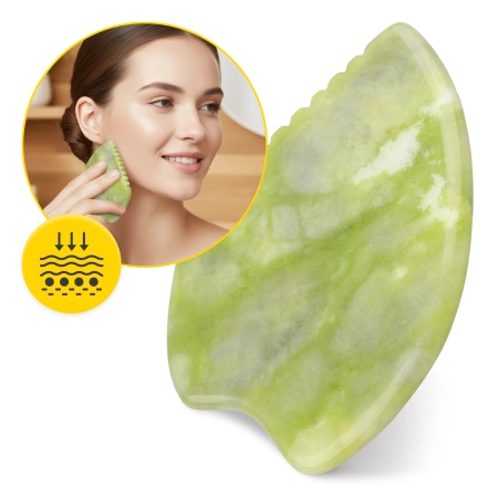 Piatra Gua Sha canelată din jad verde natural