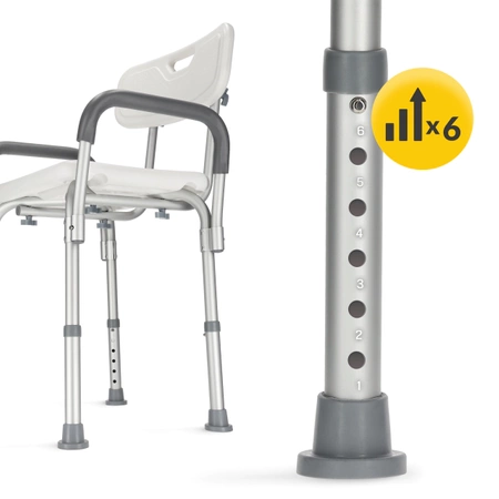 Scaun de duș cu spătar și suporturi pentru brațe