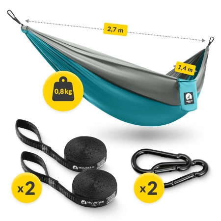 Hamac de călătorie pentru o persoană Mountain Goat gri și turcoaz