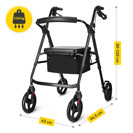 Cărucior cu patru roți cu scaun și geantă negru