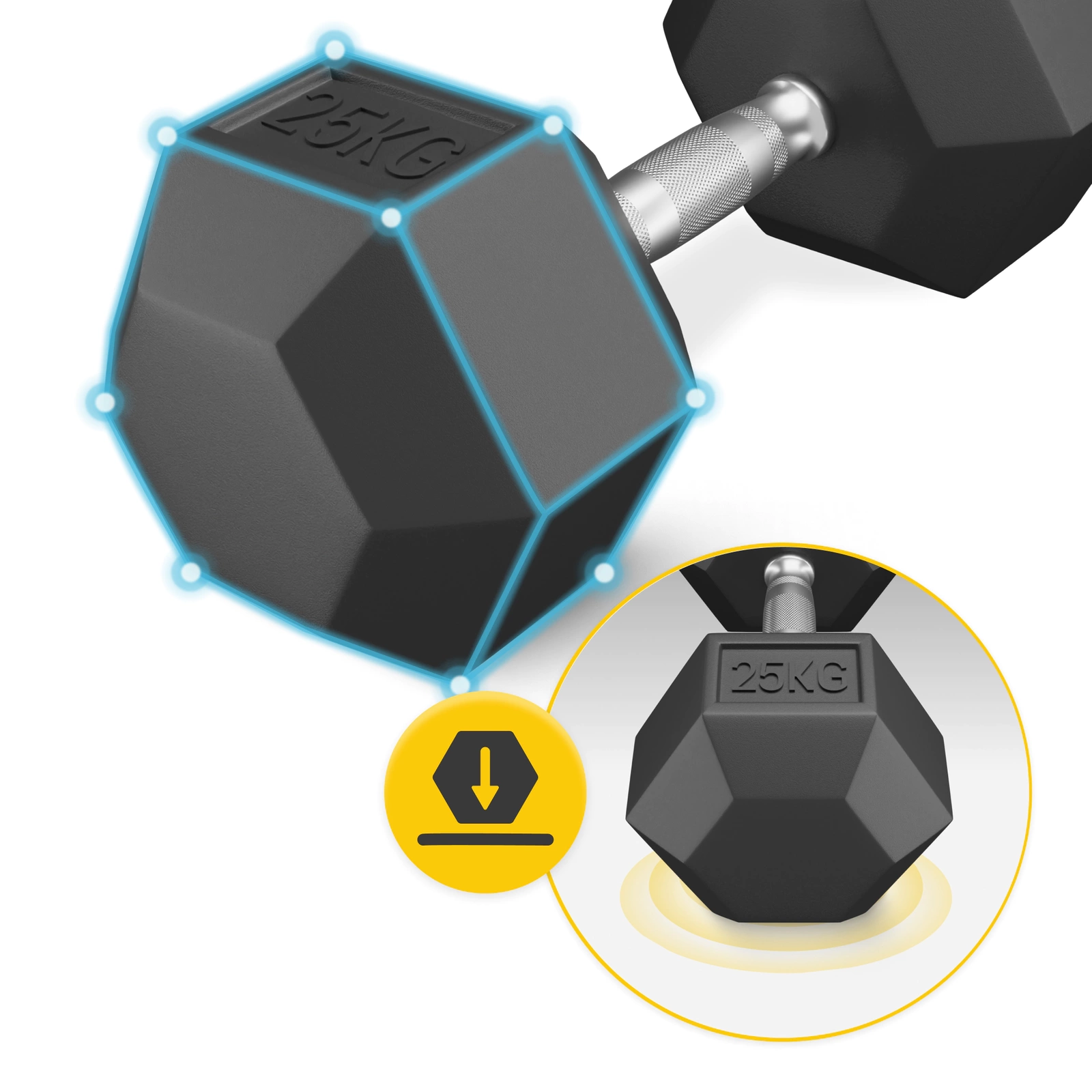  Gantere din oțel HEX de 25 kg (1 bucată)