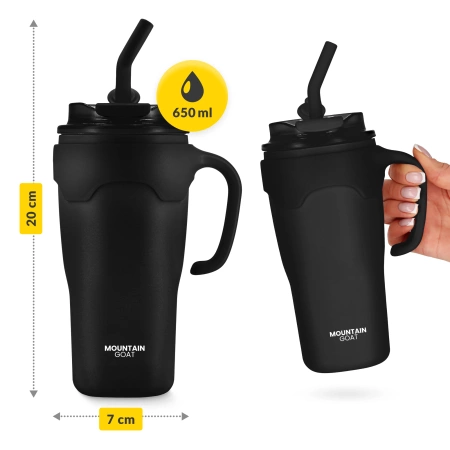 Cană termică cu pai 650 ml negru