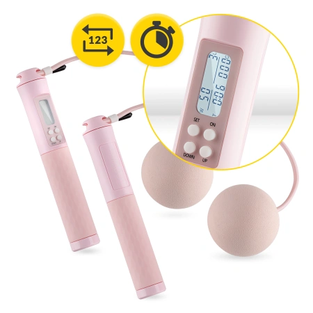 Coardă de sărit cu contor și bile roz