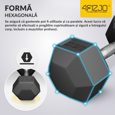 Ganteră din oțel HEX de 27,5 kg (1 Bucată)