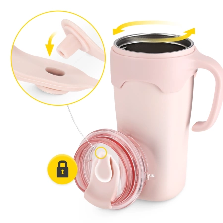 Cană termică cu pai 650 ml roz