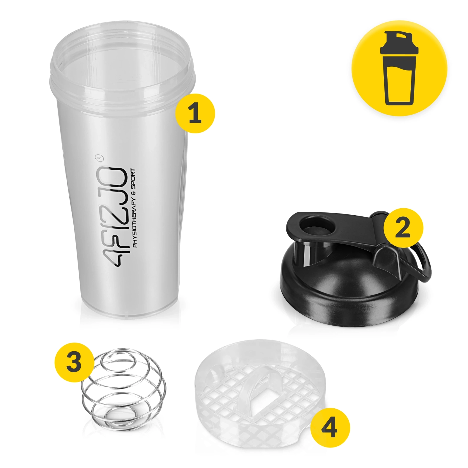 Shaker sportowy PRO 650 ml z siatką 4FIZJO