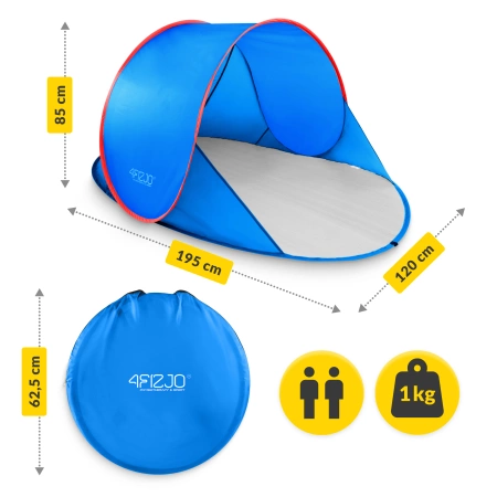 Cort de plajă cu auto-deschidere, albastru-roșu