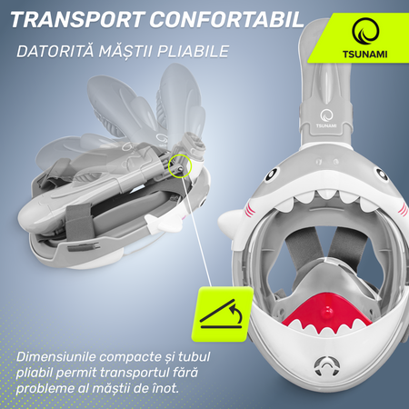 Mască de scufundare pentru copii TSUNAMI SHARK gri