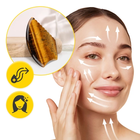 Piatra Gua Sha canelată din cuarț natural Tiger Eye