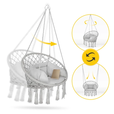 Leagăn de grădină BOHO cu pernă Gri