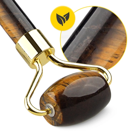 Roller facial din cuarț natural Tiger Eye