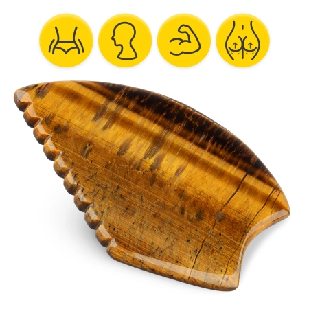 Piatra Gua Sha canelată din cuarț natural Tiger Eye