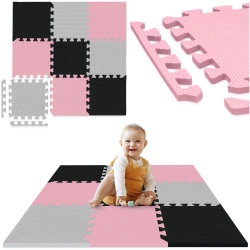 Covor puzzle educațional pentru copii 90 x 90 cm roz