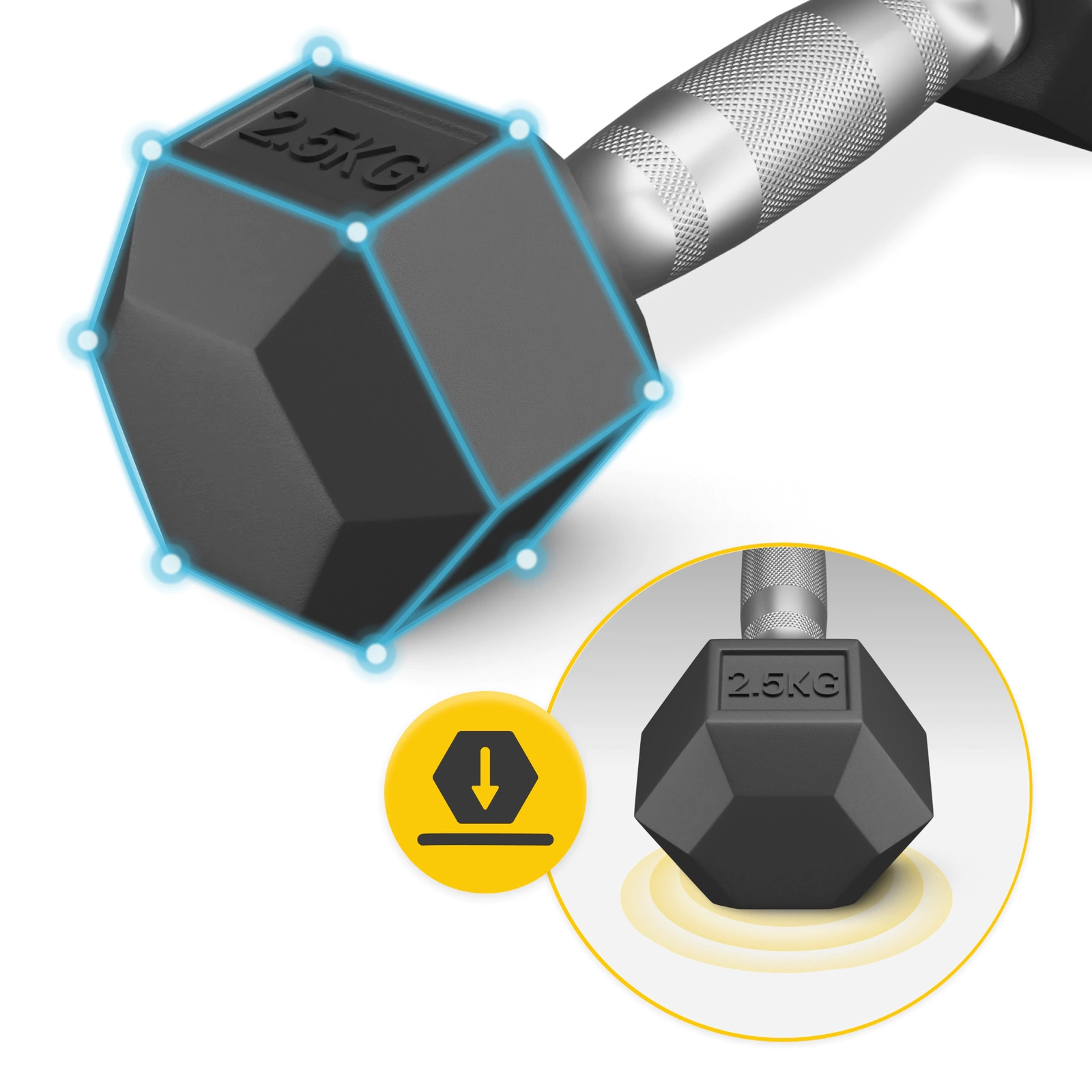 Halteră HEX din Oțel 2,5 kg (1 Bucată)