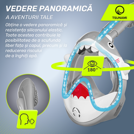Mască de scufundare pentru copii TSUNAMI SHARK gri