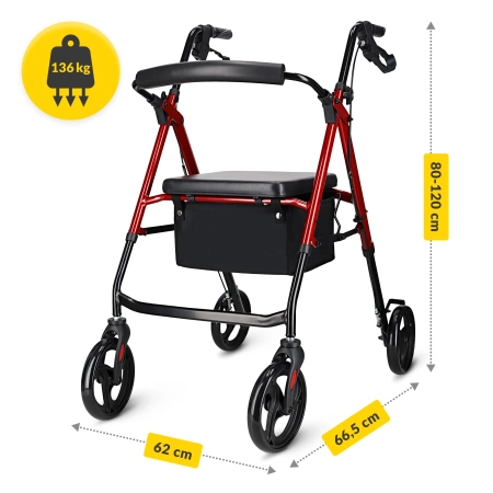 Cărucior cu patru roți cu scaun și geantă roșu