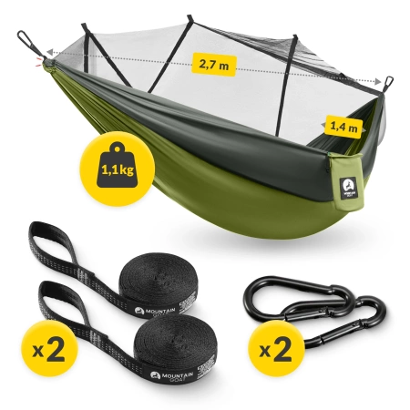 Hamac de călătorie pentru o persoană Mountain Goat cu plasă împotriva țânțarilor gri-verde