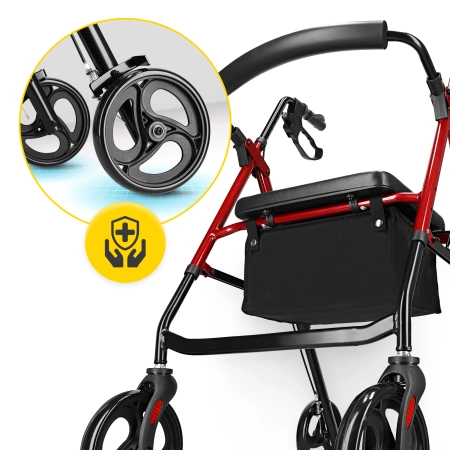 Cărucior cu patru roți cu scaun și geantă roșu