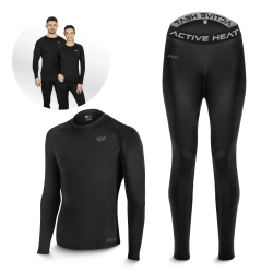 Lenjerie termică unisex – set negru compus dintr-un tricou și pantaloni, mărimea L