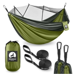 Hamac de călătorie Mountain Goat pentru două persoane cu plasă împotriva țânțarilor gri-verde