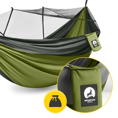 Hamac de călătorie pentru o persoană Mountain Goat cu plasă împotriva țânțarilor gri-verde