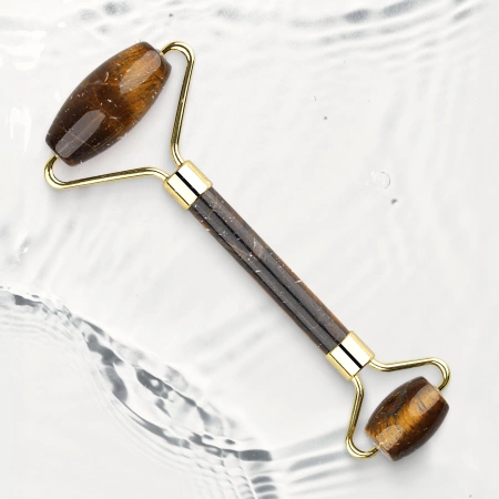 Roller facial din cuarț natural Tiger Eye