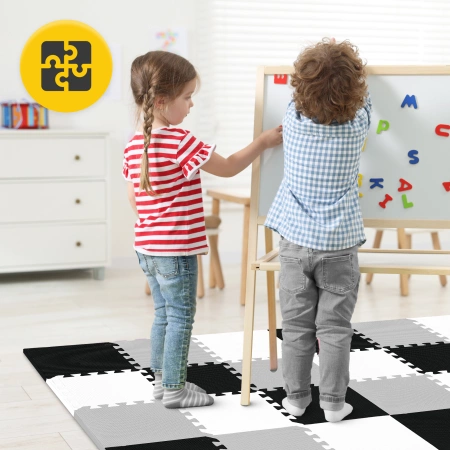 Covor puzzle educațional pentru copii 90 x 90 cm gri