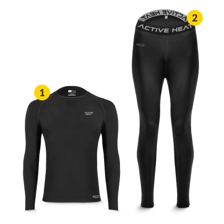Lenjerie termică unisex – set negru compus dintr-un tricou și pantaloni, mărimea S