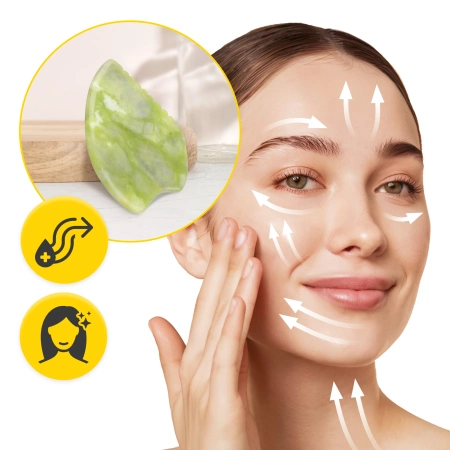 Piatra Gua Sha canelată din jad verde natural