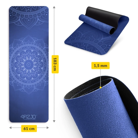 Covor de yoga și exerciții din piele de căprioară, 1,5 mm, albastru