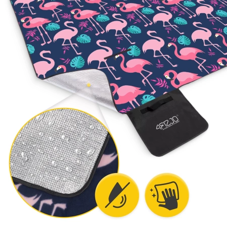 Pătură de picnic pentru plajă cu izolație 200 x 200 cm flamingi
