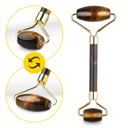 Roller facial din cuarț natural Tiger Eye