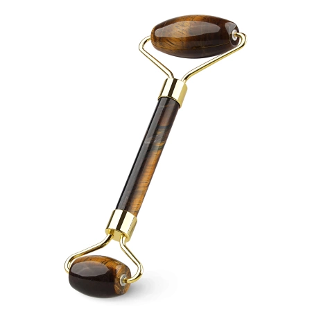 Roller facial din cuarț natural Tiger Eye