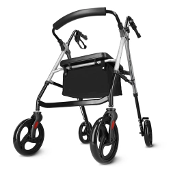 Cărucior cu patru roți cu scaun și geantă argintiu