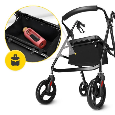Cărucior cu patru roți cu scaun și geantă negru