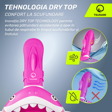Mască de scufundare pentru copii TSUNAMI SHARK roz